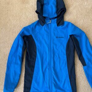 Columbia Boys Hooded Full Zip Windbreaker Rain Jacket- blue - Size Large 14/16
